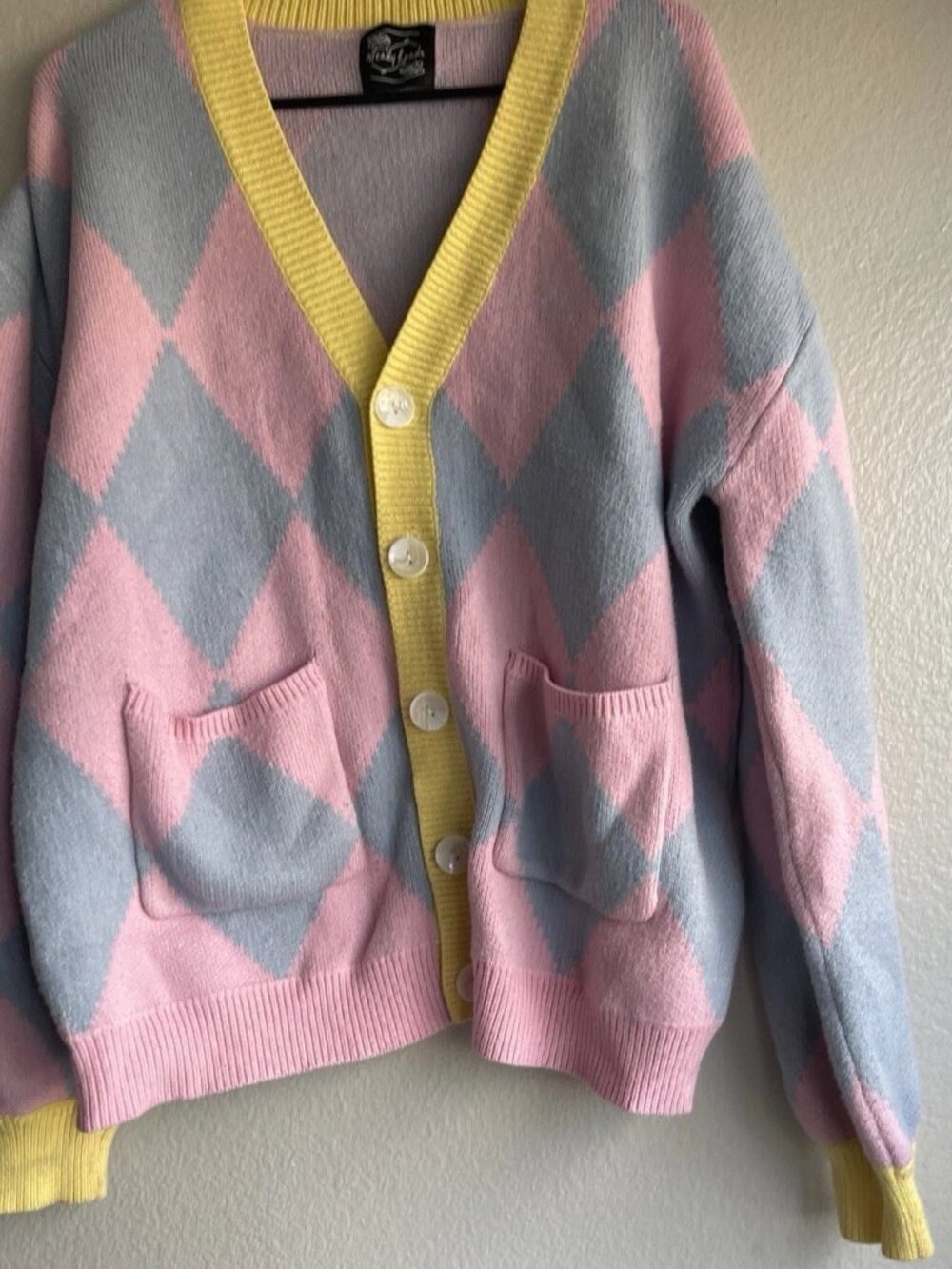 Steady Hands Howls Moving Castle Argyle Cardigan Pink/Yellow Women’s Sz M/L - Picture 7 of 13